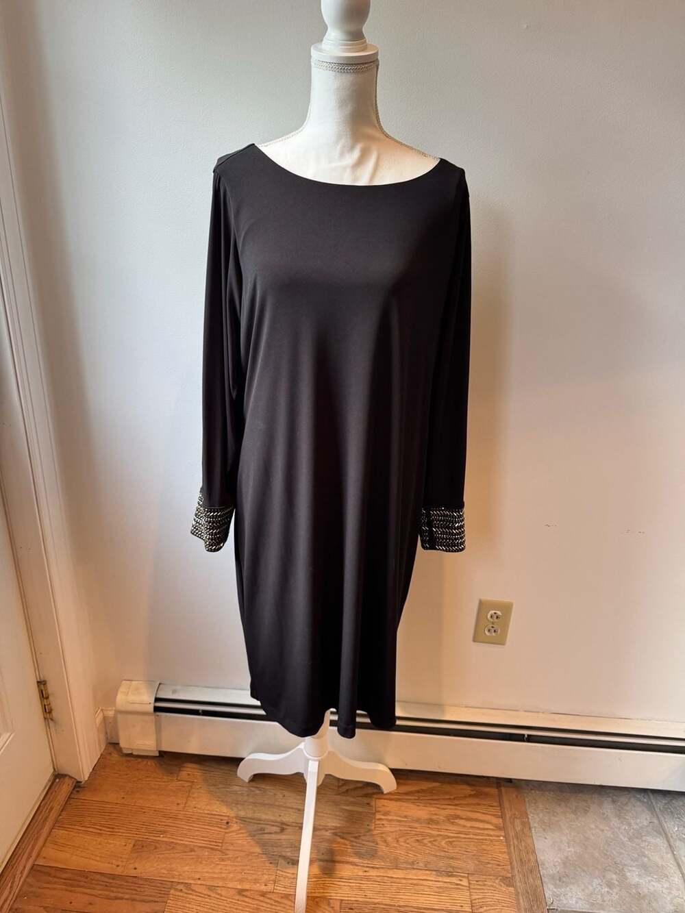 Tiana B Black Sheath Dress with Beaded Sleeves and Neckline Size 1X